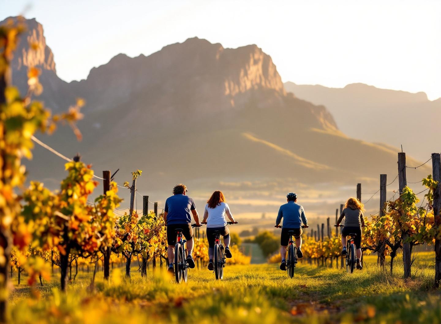 Cycling between vineyards in Stellenbosch
