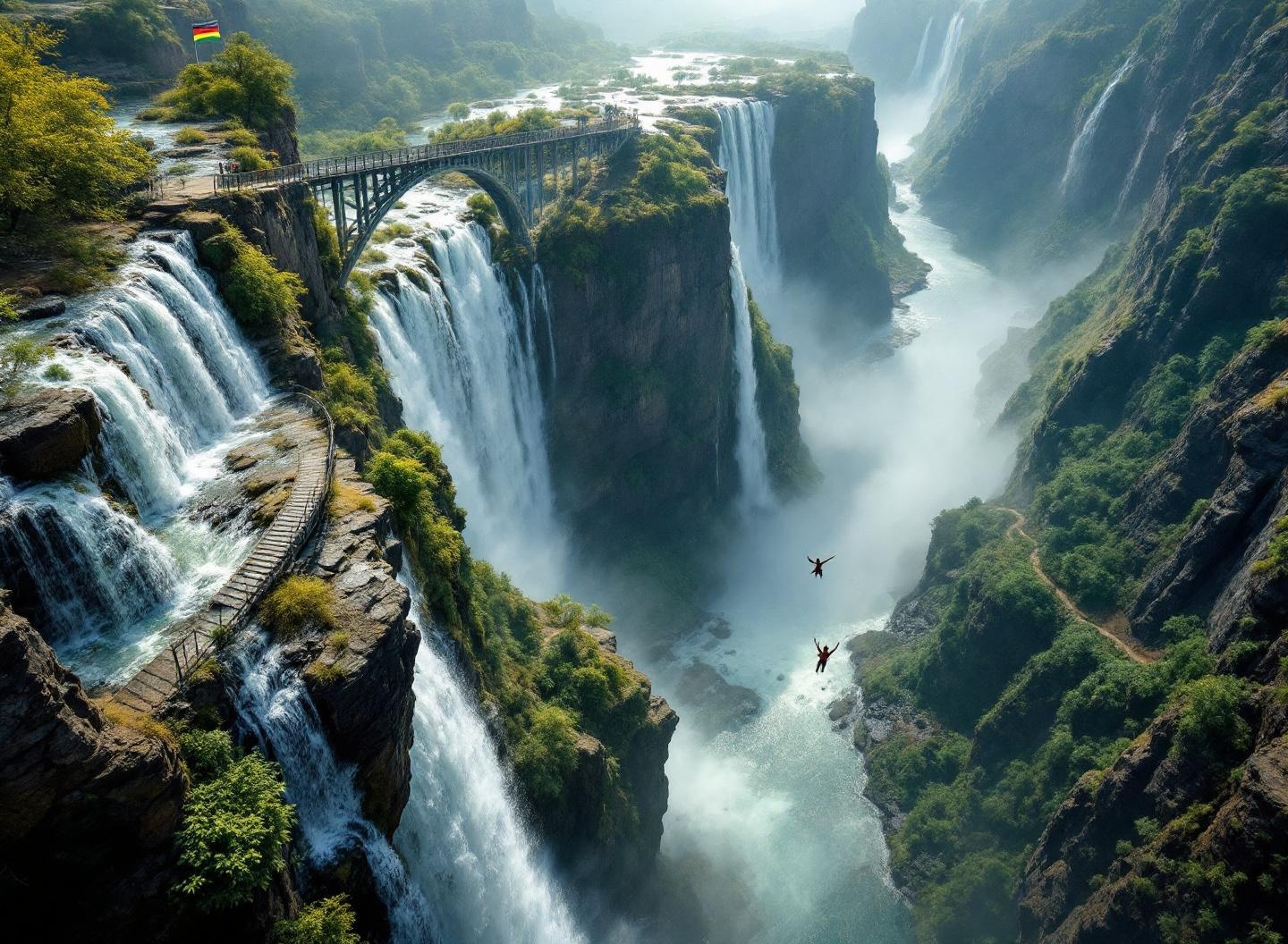 Victoria Falls Bridge bungee jump: the 111 m drop between Zimbabwe and Zambia